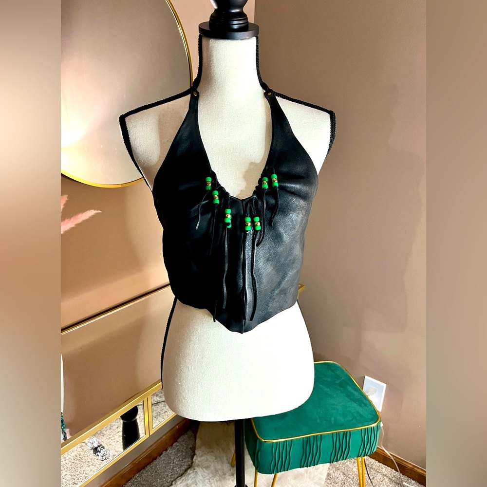 Leather halter tie top
